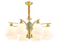 ZJHQQB E27 American Style Pure Copper Atmosphere Ceramics Chandelier, Pastoral Light Down Glass Chandelier,Living Room Bedroom Dining Room Household Lamps-Copper 8 head