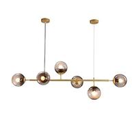 ZJHQQB E27 Nordic Light Luxury Dining Room Chandelier, Long Strip Glass Chandelier,Designer Dining Table Lighting,Bar Counter Dining Room Light-Gold and amber glass 6