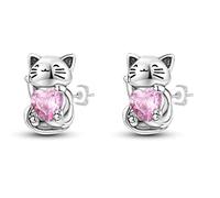 ZJHQQB ear Jacket Stud Earrings 925 Sterling Silver Earrings for Women Fashion Butterfly Moon Star Earrings Studs 5A Cz Jewelry Gifts for Women Girls, ENZEBAOFU, Cute Cat,