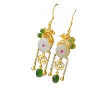ZJHQQB Earrings Loop Earrings for Women,Earrings for Girls Women,Earring Classical Chinese Style Hetian Jade Safety Buckle Earrings Sterling Silver Jasper Tassel Earrings Fairy Retro Super Fairy