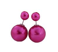ZJHQQB Fashion Pearl Double Side Two Front and Back Post Ear Stud Earrings-Pink, Hot Pink