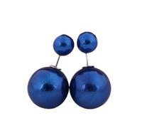 ZJHQQB Fashion Pearl Double Side Two Front and Back Post Ear Stud Earrings-Royal Blue,