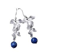 ZJHQQB Flower Earrings, Retro Temperament Art Lapis Lazuli Orchid Earrings Female Korean Silver Jewelry Blue, 925 Silver, Blue,