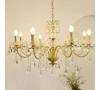 ZJHQQB French/retro/chandelier, warm/full copper/candle lamp, light luxury/crystal/chandelier, for/bedroom/living room,Gold,10 lights/100 * 70CM
