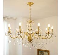 ZJHQQB French/retro/chandelier, warm/full copper/candle lamp, light luxury/crystal/chandelier, for/bedroom/living room,Gold,8 lights/85 * 70CM