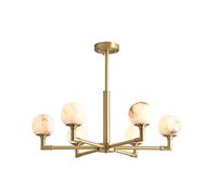 ZJHQQB G4 New Chinese Style Full Copper Chandelier,Living Room Dining Room Bedroom Model Room Lamps,Post- Light Luxury Natural Marble Chandelier-Full copper and cloud stone 6 head