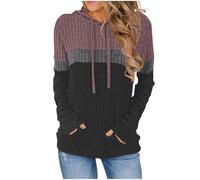 ZJHQQB Hoodies for Women Colour Block Pullover Tops Drawstring Hooded Sweatshirt Blouse with Pocket Front Long Sleeve Hoodie Tshirt Fall Winter Warm Sweatshirts Blouses Baggy Comfy Outdoor Shirts
