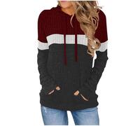 ZJHQQB Hoodies for Women Colour Block Pullover Tops Drawstring Hooded Sweatshirt Blouse with Pocket Front Long Sleeve Hoodie Tshirt Fall Winter Warm Sweatshirts Blouses Baggy Comfy Outdoor Shirts