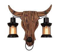 ZJHQQB Industrial Style Antique Wooden Lam,Boat Wood Chandelier,Aisle Balcony Internet Cafe Industrial Style Solid Wood Art Lamp,E27 Creative Retro American Country Head Wall Lamp-Wood and black