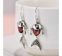 ZJHQQB Inecklaced 925 Silver Earrings Women, Red Garnet Crystal Clown Fish Studs Chinese Style Tassel Pendant Vintage Ear Hook For Lady, Unusual Wedding Girl Ear Studs Hypoallergenic Jewelry Accessory
