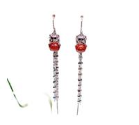 ZJHQQB Long Calf Tassel Earrings, Female Earrings Bright Red, 925 Silver, Bright Red,