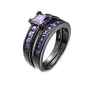 ZJHQQB Plated 18K Black Gold Rings for Women, Unique Promise Rings for Women Antique Two Ring Set Square Shape Cubic Zirconia Promise Rings