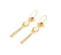 ZJHQQB S925 Sterling Silver Gold Plated Earrings Nephrite White Jade Pendant Ear Hooks Vintage Long Female Earrings Earrings Gold, Gold