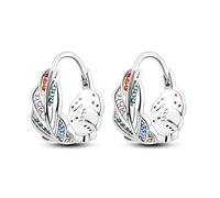 ZJHQQB S925 Sterling Silver Hoop Earrings for Women Girls Butterfly Star Moon Trendy Cute Earrings 5A Cubic Zirconia, ENZEBAOFU, Colorful Rhinestone Feather,