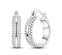 ZJHQQB S925 Sterling Silver Hoop Earrings for Women Girls Butterfly Star Moon Trendy Cute Earrings 5A Cubic Zirconia, ENZEBAOFU, Two Row CZ,