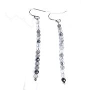 ZJHQQB Tassel Pearl Natural Quartz Tourmaline Labradorite Lapis Lazuli 4Mm Faceted Earrings Handmade Fashion Ladies Jewellery-Black Crystals,7Cm,