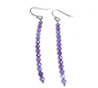 ZJHQQB Tassel Pearl Natural Quartz Tourmaline Labradorite Lapis Lazuli 4Mm Faceted Earrings Handmade Fashion Ladies Jewellery-Purple Zircon,7Cm,