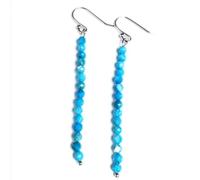 ZJHQQB Tassel Pearl Natural Quartz Tourmaline Labradorite Lapis Lazuli 4Mm Faceted Earrings Handmade Fashion Ladies Jewellery-Blue Turquoise,7Cm,