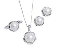 ZJHQQB Three-Piece Pearl Set Natural Freshwater Pearl Necklace Mother Earrings, Ring S925 Silver to Give Gifts to The Elders Necklace, 925 Silver, Suit,