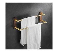 ZJHQQB Towel Rail Rack Towel Hanger, Nail 38-48 CM Towel Rack, Bathroom Wood and Aluminum Brushed Gold Towel Bar Rail, Three Towel Holder for Bathroom Kitchen