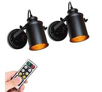 ZJHQQB Vintage Industrial Wall Lighting Adjustable Swing Arm Retro Style Antique Black Wall Lamp, Wireless Led Battery Dimmable Wall Sconce 2 Pack with Remote for Loft Aisle Bedroom