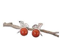 ZJHQQB Vintage Maple Leaf Red Agate Pendant Earrings Women's Frigid Style Stud Earrings Gold Agate, Red Agate