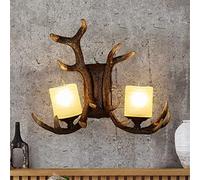 ZJHQQB Wall Light Bedside Lamp Indoor Lighting Industrial Retro Do The Old LOFT Style Double Head Marble Glass Shade E14 Candle Socket Creative Twig Animal Antlers Dark Wood Resin Wall Lamp