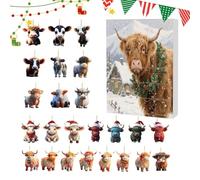 zjhukfmc Advent Calendar Countdown Highland Cow - 24-Day Christmas Cow Jewellery Countdown Calendar - 2D Acrylic Animal Pendant for Children and Adults as a Party Gift Tree Decoration Car