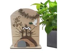 zjhukfmc Christian Table Centerpiece, 5.91in He Is Risen Wooden Decor, Empty Tomb Easter Scene, Christian Easter Decoration Ornaments, Religious Resurrection Easter Decor For Church, Bedroom Shelf