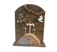 zjhukfmc Christian Table Centerpiece, 5.91in He Is Risen Wooden Decor, Empty Tomb Easter Scene, Christian Easter Decoration Ornaments, Religious Resurrection Easter Decor For Church, Bedroom Shelf
