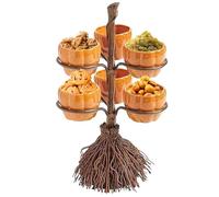 zjhukfmc Halloween Snack Tray | Resin Pumpkin Bowls on Broom Stand | Serving Tray for Pastries, Pies, Appetizers, and Holiday Treats, Halloween Home Party Supplies