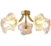 ZJIEDB 3 Light Decoration Vintage Copper Glass Ceiling Light Lotus Flower Close to Ceiling Light Fixtures Brass Sputnik Chandelier Mid Century Modern Lighting for Bedroom Living Room Dini