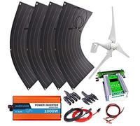 ZJIEDB 800W Wind Solar Power: 4x100W Bendable Flexible Panel+ 1pcs 12V/24V 400W Turbine Generator+ 1000W off grid +Hybrid Controller+Accessories for Home Use