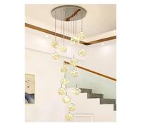 ZJIEDB Ceiling Lamp Pendant Light Stair Chandelier 15 Glass Ball Led Chandelier, Staircase Gypsophila Long Hanging Lights Adjustable Length Chandeliers Stairwells and Livin (Color : Beig