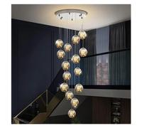 ZJIEDB Ceiling Lamp Pendant Light Stair Chandelier 15 Glass Ball Led Chandelier, Staircase Gypsophila Long Hanging Lights Adjustable Length Chandeliers Stairwells and Livin (Color : Gris