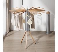 ZJIEDB Foldable Grey Wooden Tripod Clothes Drying Rack - Space Saving Laundry Garment for Balcony & Bedroom Innovative Storage Solution Invisible Household Organization