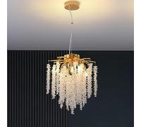 ZJIEDB Modern Crystal Tree Branch Chandelier Gold Roud Raindrop Pendant Light Tassel Ceiling Hanging Light Fixtures for Bedroom Living Room Dining Room Entryway Dia 30CM