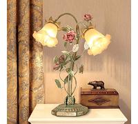 ZJIEDB Romantic Rose Table Lamp Retro Stained Glass Desk Light Pastoral Floral Night Lights for Living Room Cafe Bedroom Headboard Reading Lighting Fixture, E14,B