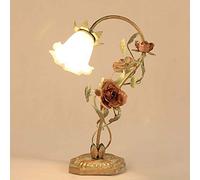 ZJIEDB Romantic Rose Table Lamp Retro Stained Glass Desk Light Pastoral Floral Night Lights for Living Room Cafe Bedroom Headboard Reading Lighting Fixture, E14,A