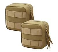 ZJIEYU 2 Pack Mini Tactical Molle Compact Ammo Pouch, EDC Waist Bag with Partition Storage and Elastic Band, for Outdoor Sport(Brown)