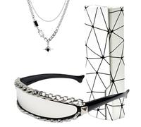 ZJIEYU Punk Studded Chain Sunglasses, Rocker Cool Large Shield, Novelty Party Dance Sun Glasses, Comes with a Glasses Case