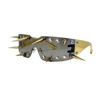 ZJIEYU Y2K Metal Studded Glasses, Cool Rock Punk Spike Sunglasses, for Role-Playing Bars Motorcycles, Comes with a Glasses Case(Gold)