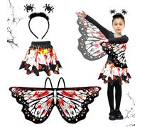 ZJILIXIA Butterfly Wings Kids Cape,Halloween Costumes For Kids,Butterfly Fairy Wings Girls Fancy Dress Up Set with Tutu Skirt Headband,for Carnival Halloween Christmas Cosplay Fantasy Dress (A)