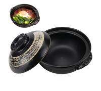 ZJIVQO Ceramic Hot Pot, 900 ml Nonstick Clay Cooking Pot, Ceramic Stew Pot with Lid, Round Earthenware Clay Pot, for Soups, Stews, Rice, and Bibimbap - Black