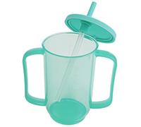 ZJIVQO Drinking Beaker Cup Beakers for Elderly Sippy Cup Bottle for Disabled Adults Mug Sippy Cup with Easy Grip Handles Anti Splash Spout and Travel Lid 400ml Green Travel Mug