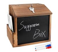 ZJIVQO Lockable Suggestion Box With Blackboard Donation Box Wooden Charity Donation Boxes Comment Collection with Lock Wooden for Office, Customer Center, School, Hospital