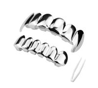 ZJIVQO Silver Plated Tooth Hip-Hop Teeth Grill, Portable Halloween Mouth Grills, Hip Hop Teeth Grillz for Men And Women, for Music Festival Parties, Hip-Hop Rapper, Decorations