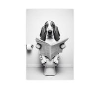 ZJIXAOSD Basset Hound Funny Bathroom Decor, Animals in Toilet, Dog Art Canvas Wall Art Posters And Prints Room Aesthetic Bedroom Office Decor 12x18inch(30x45cm)
