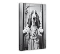 ZJIXAOSD Basset Hound, Funny Bathroom Wall Decor, Animal Dog Canvas Art Wall Decor Posters Home Bar Restaurant Garage Cafe Logo Gift 20x30inch(50x75cm)