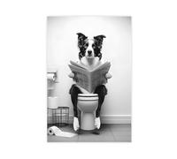 ZJIXAOSD Border Collie Wall, Funny Bathroom Decor, Animals in The Toilet, Pets Canvas Wall Art Posters And Prints Room Aesthetic Bedroom Office Decor 12x18inch(30x45cm)